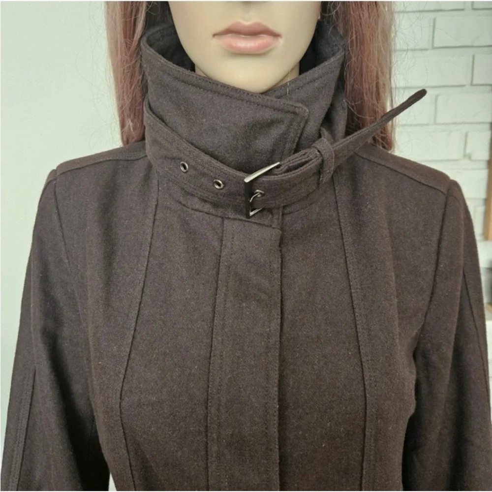 Zara coat size Medium dark chocolate brown wool blend trench belted - Picture 2 of 16
